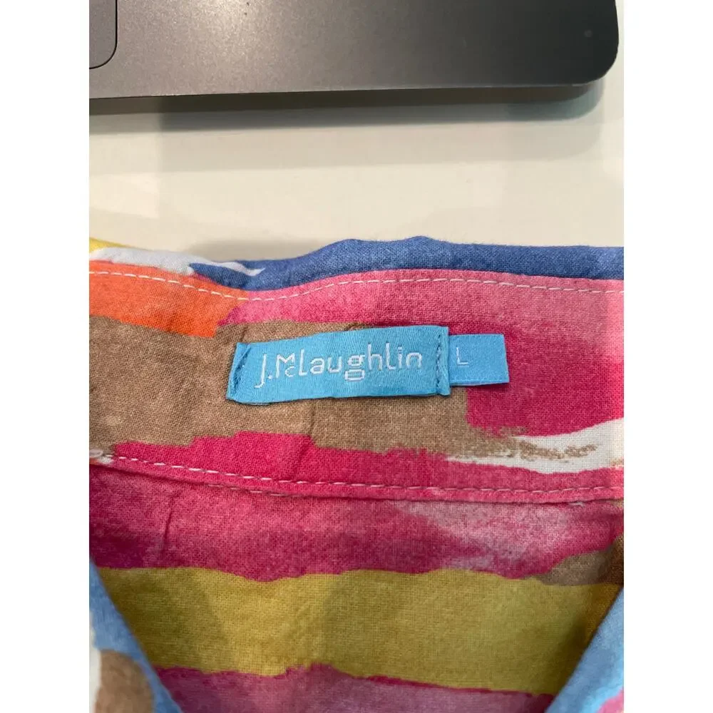 J Mclaughlin Multicolor Abstract Stripe Long Sleeve Button Top Large - Picture 7 of 8